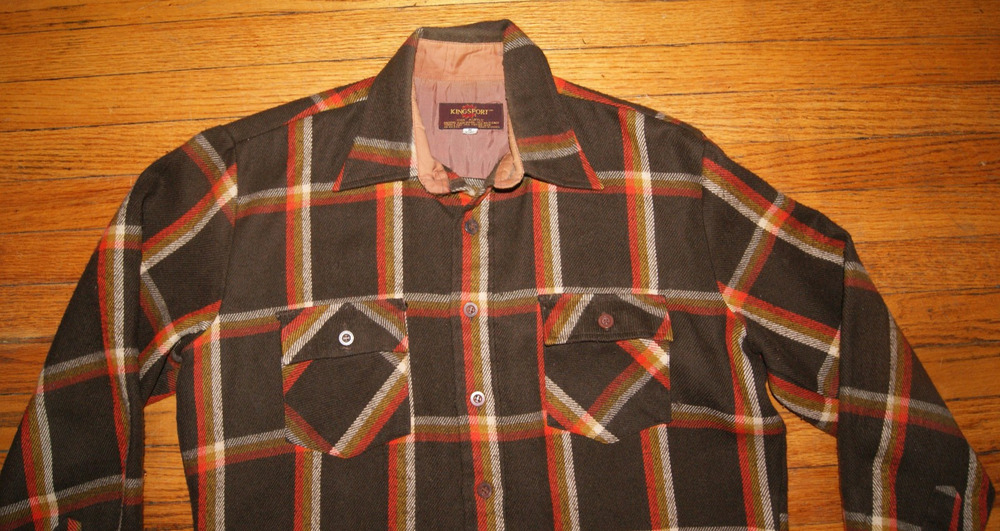 Vintage 70s Kingsport Flannel Shirt Mens M Brown Orange Plaid Button Down
